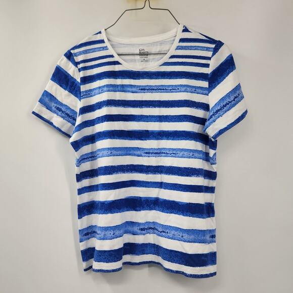 Kim Rogers Tops - Kim Rogers Blue Striped Short Sleeve Top Womens Size Medium M Cotton
